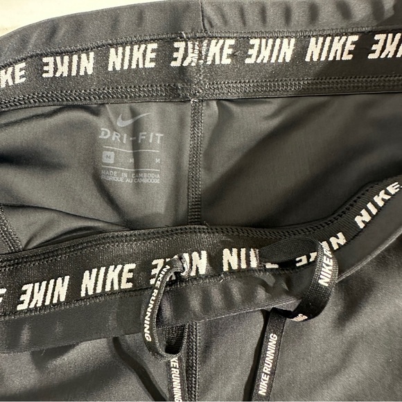 Nike Womens Power Epic Run Crop Leggings Women's Dri-Fit Black Shiny Draw Waist - Picture 4 of 14